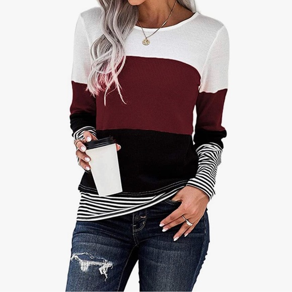 CNFUFEN Tops - Women’s Loose Color Block Long Sleeve Tunic